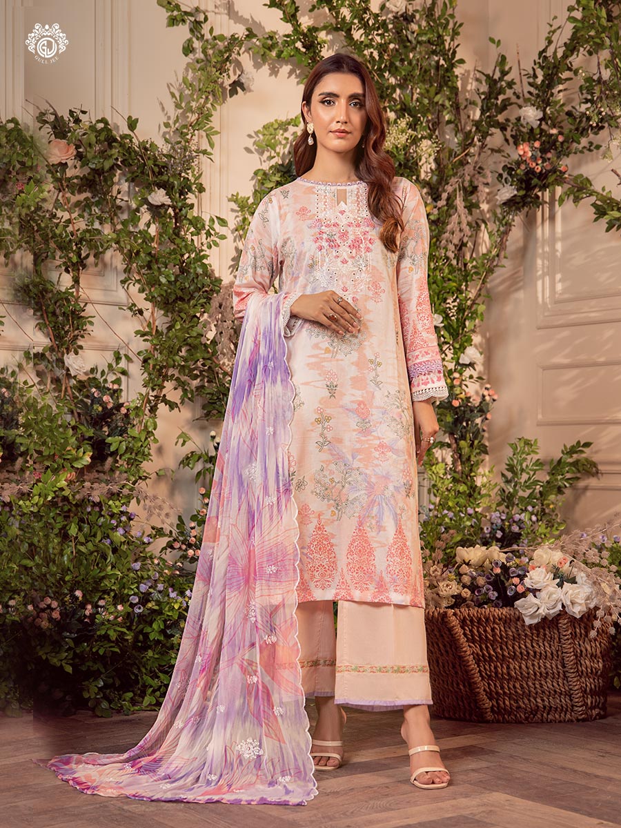 Gull Jee 3 piece Un-stitched Embroidered Lawn (Shirt Trouser & Dupatta)