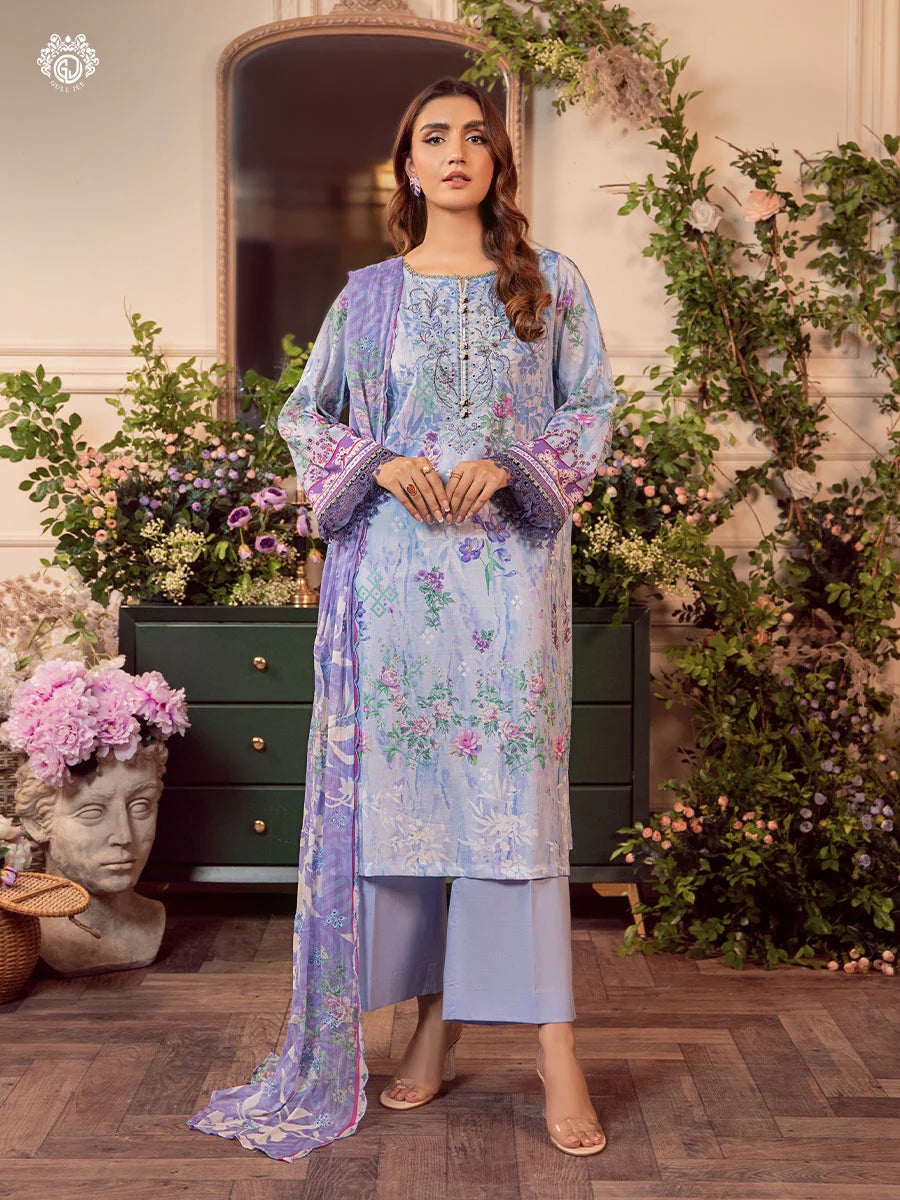 Gull Jee 3 piece Un-stitched Embroidered Lawn (Shirt Trouser & Dupatta)